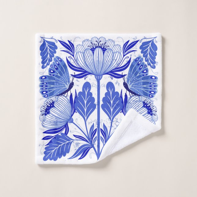 illustration with butterflies and flowers isolated wash cloth (Wash Cloth)