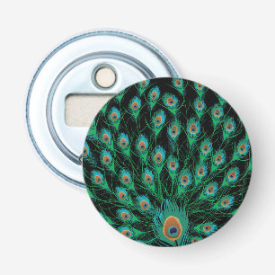 Illustration With Peacock Feathers on Black Bottle Opener