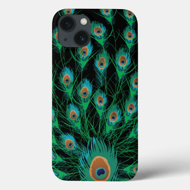 Illustration With Peacock Feathers on Black Case-Mate iPhone Case (Back)
