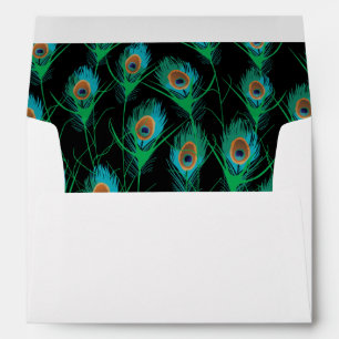 Illustration With Peacock Feathers on Black Envelopes