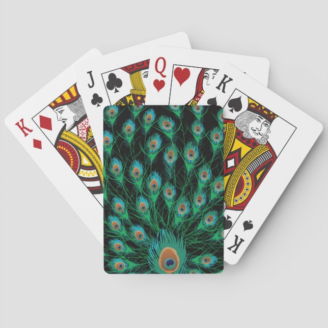 Illustration With Peacock Feathers on Black Playing Cards (Back)