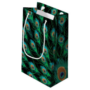 Illustration With Peacock Feathers on Black Small Gift Bag
