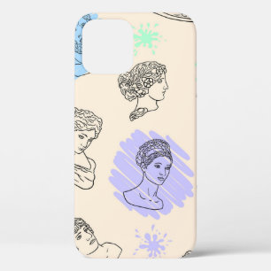 Illustration with the contours of Greek statues. B iPhone 12 Case