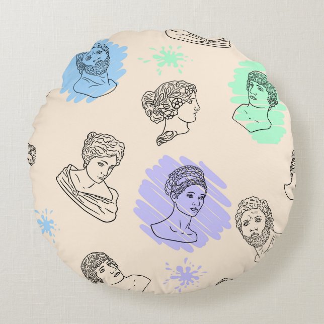 Illustration with the contours of Greek statues. B Round Cushion (Front)