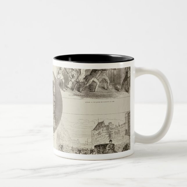 Illustrations of Attacks on Queen Victoria Two-Tone Coffee Mug (Right)