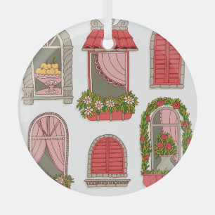 Illustrations with Vintage Windows: Artistic. Glass Tree Decoration