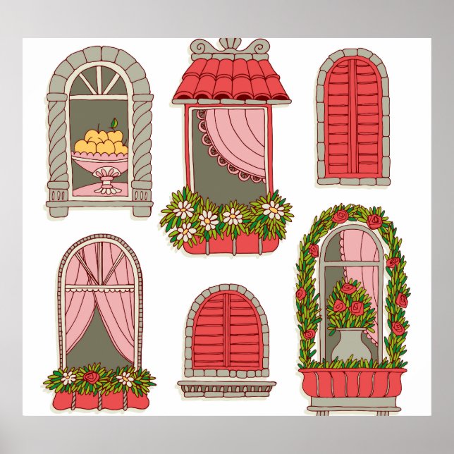 Illustrations with Vintage Windows: Artistic. Poster (Front)
