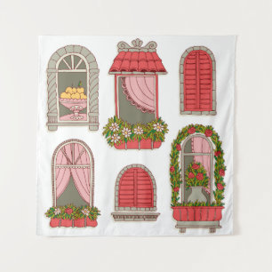Illustrations with Vintage Windows: Artistic. Tapestry