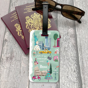 Illustrative blue New York & Paris city map Luggage Tag