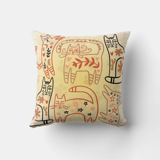 Illustrative cat throw pillows design (Back)