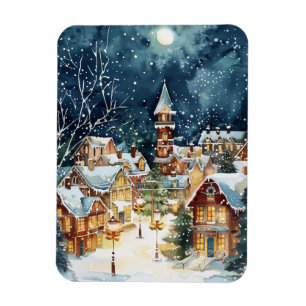 Illustrative Christmas city in the snow Magnet