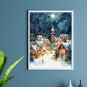 Illustrative Christmas city in the snow Photo Print