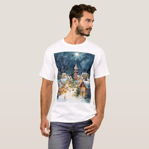 Illustrative Christmas  city in the snow T-Shirt