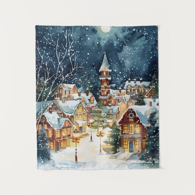 Illustrative Christmas  city in the snow Tapestry (Front)