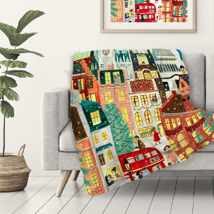 Illustrative London city in the snow Christmas Fleece Blanket