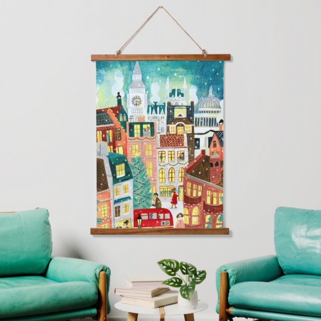 Illustrative London city in the snow Christmas Hanging Tapestry (Living Room)