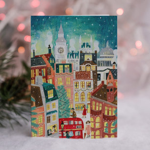 Illustrative London city in the snow Christmas Hol Holiday Card