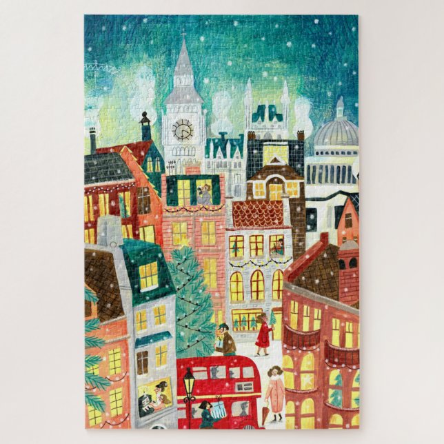 Illustrative London city in the snow Christmas Hol Jigsaw Puzzle (Vertical)