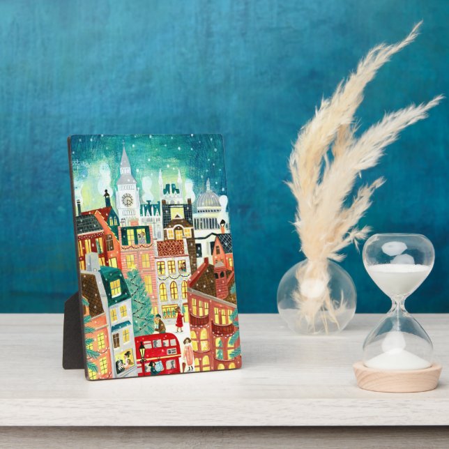 Illustrative London city in the snow Christmas Pos Plaque (Side)