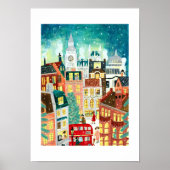 Illustrative London city in the snow Christmas Poster (Front)