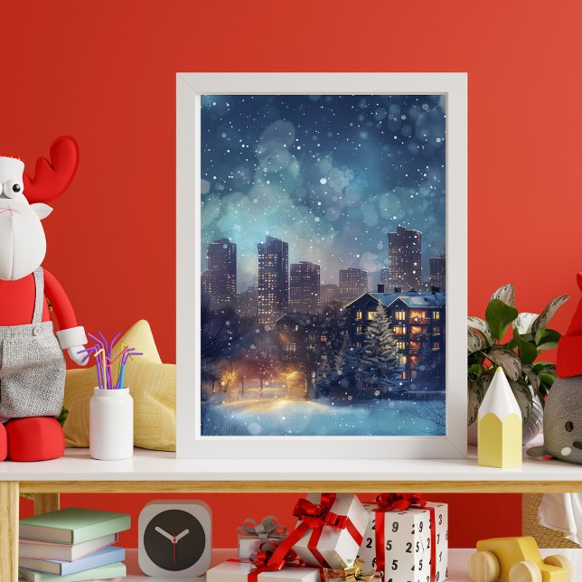 Illustrative New York city in the snow night Canvas Print (Creator Uploaded)