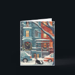 Illustrative New York city retro Card<br><div class="desc">Illustrative New York city retro in the snow with the night sky in watercolour</div>