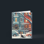 Illustrative New York city retro Card<br><div class="desc">Illustrative New York city retro in the snow with the night sky in watercolour</div>