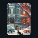 Illustrative New York city retro Magnet<br><div class="desc">Illustrative New York city retro in the snow with the night sky in watercolour</div>