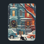 Illustrative New York city retro Magnet<br><div class="desc">Illustrative New York city retro in the snow with the night sky in watercolour</div>