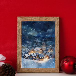 Illustrative of night sky Village in snow Photo Print