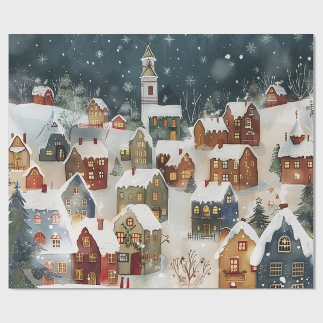 Illustrative of Xmas city  in cute Wrapping Paper (Flat)