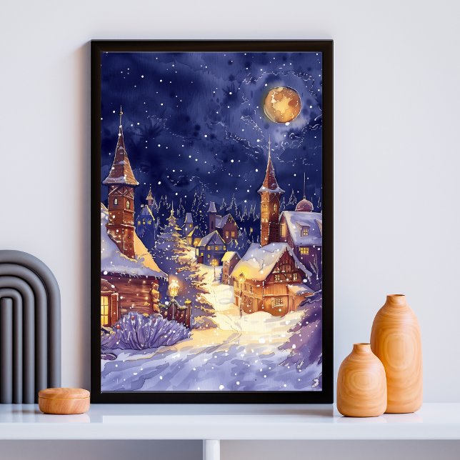 Illustrative of Xmas Village  in snow night Poster (Creator Uploaded)