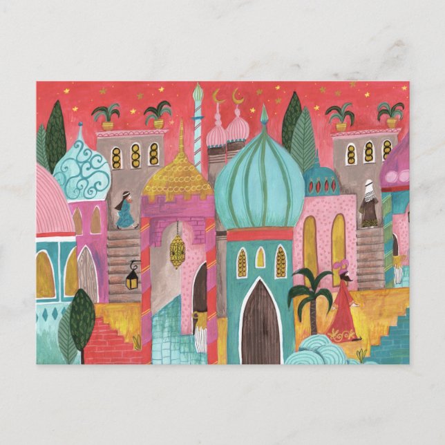 Illustrative oriental city religious Christmas Hol Holiday Postcard (Front)