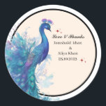 ilustreated Peacock Thankyou favour Classic Sticke Classic Round Sticker<br><div class="desc">ilustreated Peacock Thankyou favour Classic Sticker 
You can edit details in it .best for your best moments . You can check my Vintage peacock wedding collection for more.</div>