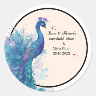 ilustreated Peacock Thankyou favour Classic Sticke Classic Round Sticker