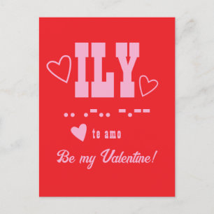 ILY Abbreviation, Be My Valentine, Pink Monogram Holiday Postcard