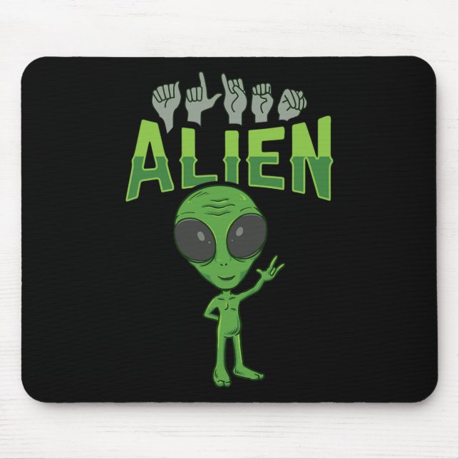 ILY Alien ASL Hand Gesture Deaf Hearing Loss Aware Mouse Mat (Front)