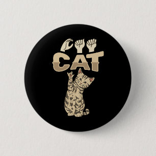 ILY Cat ASL Hand Gesture Deaf Hearing Loss Awarene 6 Cm Round Badge