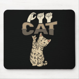 ILY Cat ASL Hand Gesture Deaf Hearing Loss Awarene Mouse Mat