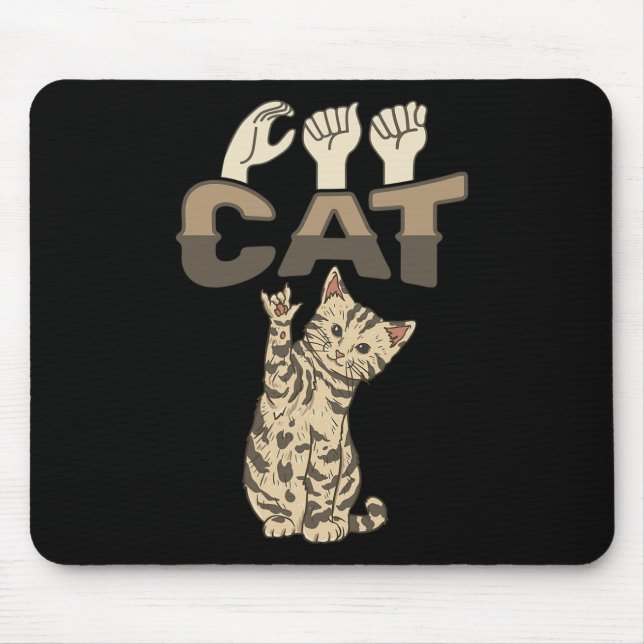 ILY Cat ASL Hand Gesture Deaf Hearing Loss Awarene Mouse Mat (Front)
