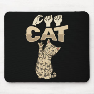 ILY Cat ASL Hand Gesture Deaf Hearing Loss Awarene Mouse Mat