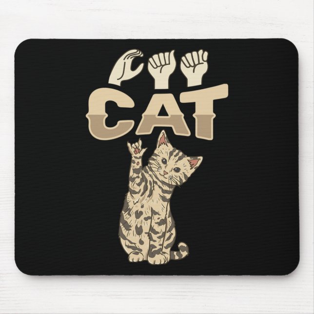 ILY Cat ASL Hand Gesture Deaf Hearing Loss Awarene Mouse Mat (Front)