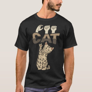 ILY Cat ASL Hand Gesture Deaf Hearing Loss Awarene T-Shirt
