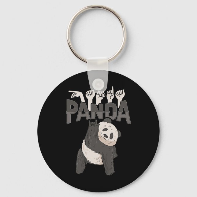 ILY Panda ASL Hand Gesture Deaf Hearing Loss Aware Key Ring (Front)