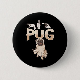 ILY Pug ASL Hand Gesture Deaf Hearing Loss Awarene 6 Cm Round Badge