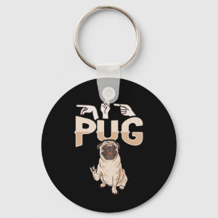 ILY Pug ASL Hand Gesture Deaf Hearing Loss Awarene Key Ring