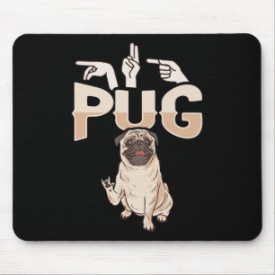 ILY Pug ASL Hand Gesture Deaf Hearing Loss Awarene Mouse Mat