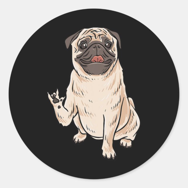 ILY PUG DOG ASL Hand Gesture Deaf Hearing Loss Awa Classic Round Sticker (Front)