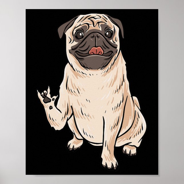 ILY PUG DOG ASL Hand Gesture Deaf Hearing Loss Awa Poster (Front)