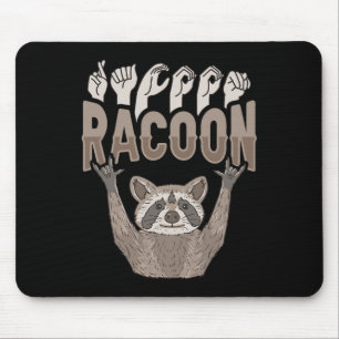ILY Racoon ASL Hand Gesture Deaf Hearing Loss Awar Mouse Mat